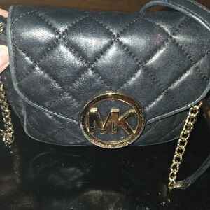 Michael Kors Quilted Black Crossbody Bag with Gold Accents
